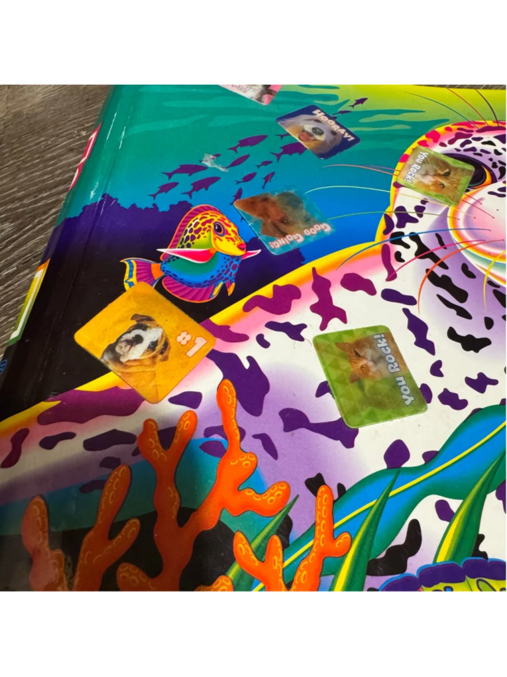 Lisa Frank Rainbow Reef Baby Seal Pup 1 1/2 Inch Metal 3 Ring Binder / Folder